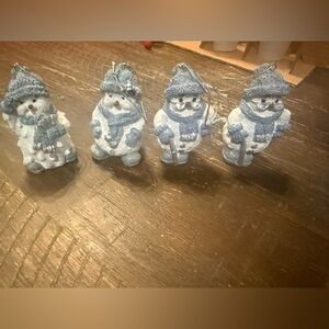 Set of Snowman Ornaments with Blue Accents • Christmas Ornaments